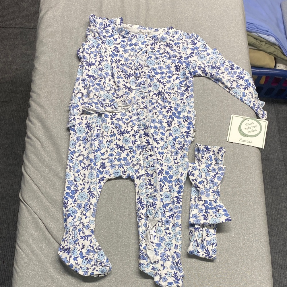 Little Me Blue and White Floral Footie